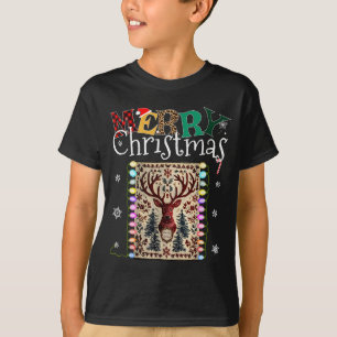 Lustige Hirsch-Schneeflocken-Weihnachtslichter Ret T-Shirt