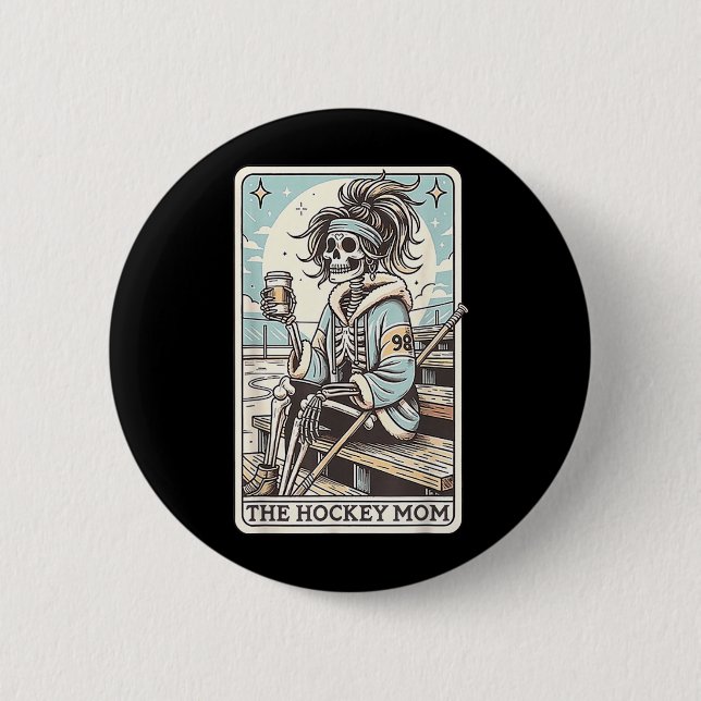 Lustige Hockey-Mutter-Skelettkarte Button (Vorderseite)