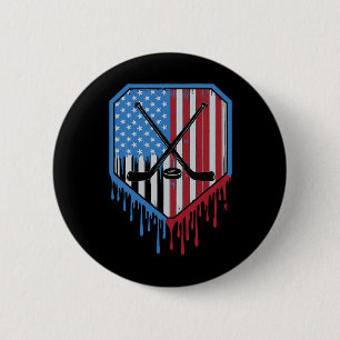 Lustige Hockey-Tropf-Jungs Eiscreme Patriotisches Button