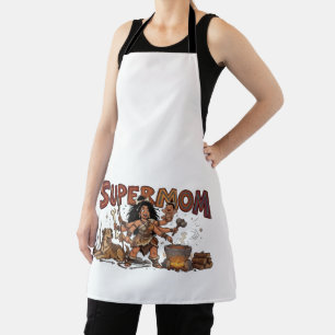 Lustige Höhlenfrau Super-Mama Multi-Tasking Retro Schürze