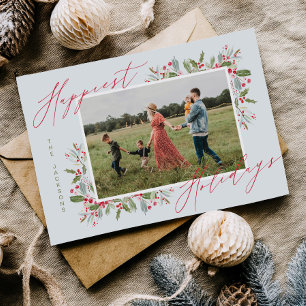 Lustige Holly-Weihnachts-Feiertags-Familienfotokar Feiertagskarte