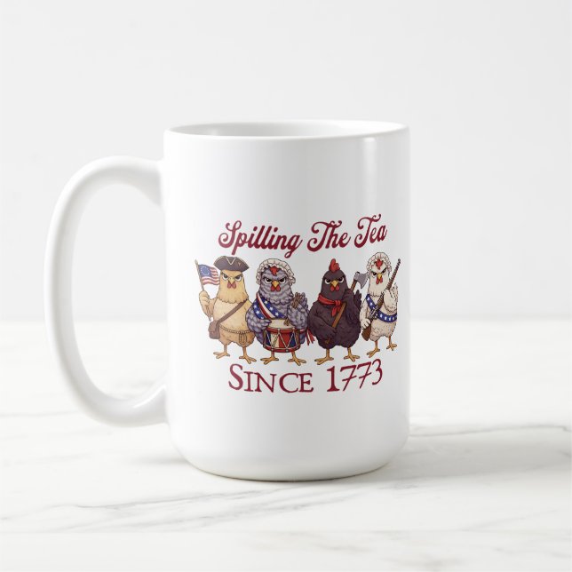 Lustige Hühner am 4. Juli tratschen seit 1773 Kaffeetasse (Links)