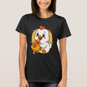 Lustige Hühner beim Pizzaessen Grafik Jungen Mädch T-Shirt