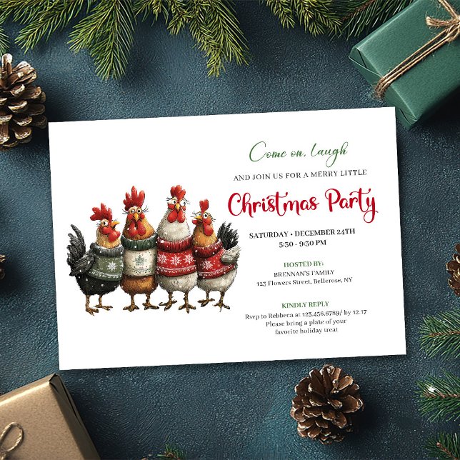 Lustige Hühner-Feierparty Editable Einladung (Funny Chickens Holiday Party Editable Invitation)