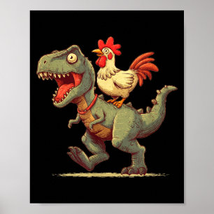 Lustige Hühner reitende Dinosaurier-Grafik für Jun Poster