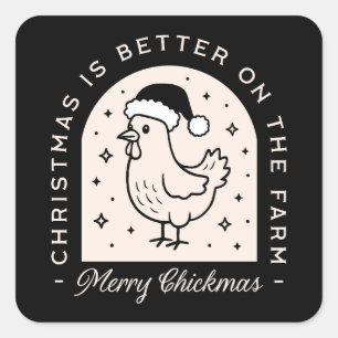 Lustige Hühner-Weihnachten-Landwirtschaft-Wortspie Quadratischer Aufkleber
