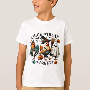 Lustige Hühnerhexe Halloween Küken oder Süßigkeit T-Shirt