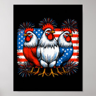 Lustige Hühnerliebhaber des 4. Juli USA-Flagge Pat Poster