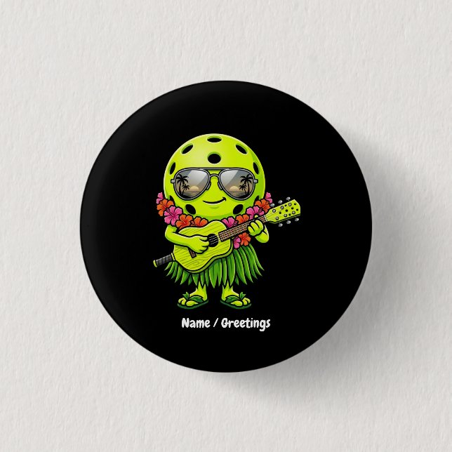 Lustige Hula-Pickleball-Hawaiian-Maskottchen-Grafi Button (Vorderseite)