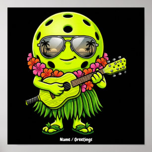 Lustige Hula-Pickleball-Hawaiian-Maskottchen-Grafi Poster