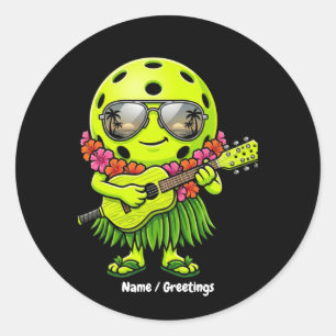 Lustige Hula-Pickleball-Hawaiian-Maskottchen-Grafi Runder Aufkleber