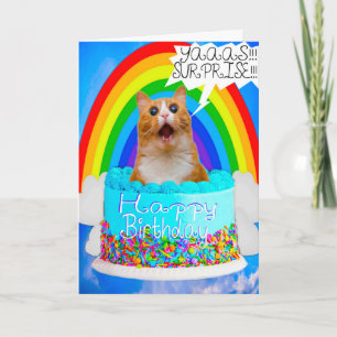 Lustige Humor Verrückte Katze Überraschung Geburts Feiertagskarte