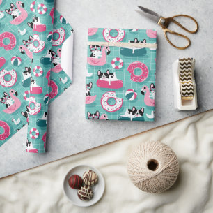 Lustige Hunde am Strand Flamingos Geschenkpapier