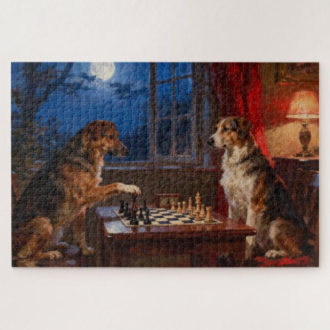 Lustige Hunde spielen Schach Hunde Liebhaber Gesch Puzzle (Horizontal)