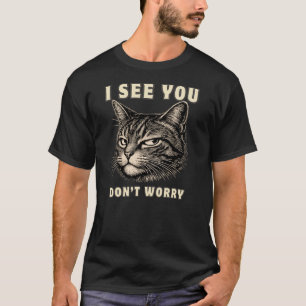 Lustige „Ich sehe dich“ Seite-Augen-Katze Minimali T-Shirt