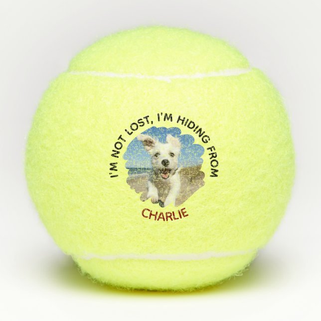 Lustige „Ich verstecke mich vor“ individuelle Hund Tennisbälle (Vorderseite)