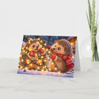 Lustige Igel-Weihnachtslichter-Grußkarte Karte