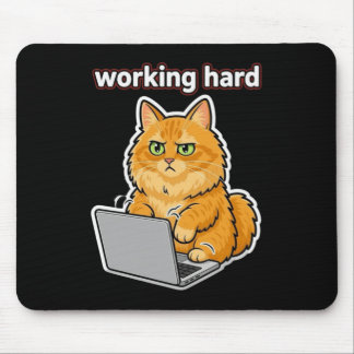 Lustige Ingwerkatze arbeitet hart Meme-Mauspad Mousepad