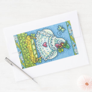 LUSTIGE IRISCHE HENNE, GRÜNE EIER UND KLEEBLATT SÜ RECHTECKIGER AUFKLEBER