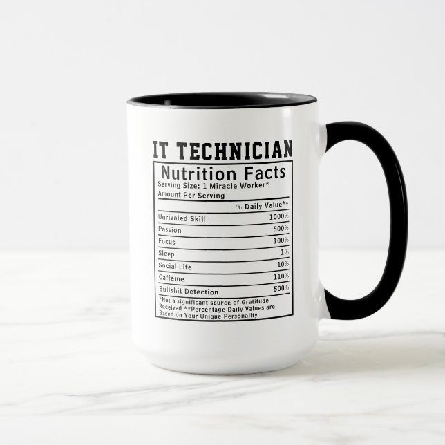 Lustige IT-Techniker-Ernährungsfakten Tech-Mitarbe Tasse (Rechts)
