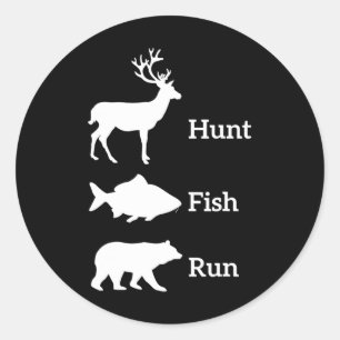 Lustige Jagd Angeln Jagd Fisch Laufen Bär Geschenk Runder Aufkleber