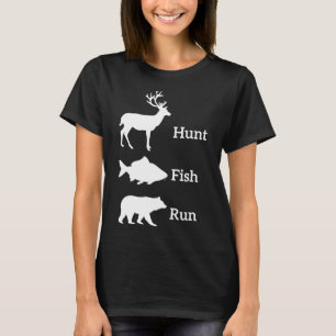 Lustige Jagd Angeln Jagen Fisch Laufen Bär Geschen T-Shirt