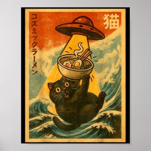 Lustige japanische Anime-Ufo-Katzen-Ramen Männer F Poster