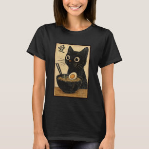Lustige japanische Katze isst Nudelschüssel-Design T-Shirt
