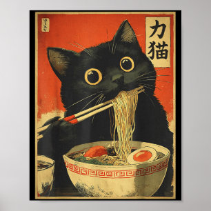 Lustige japanische Kawaii-Katze, die Ramen isst An Poster