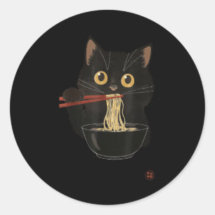 Lustige japanische Kawaii-Katze, die Ramen isst An Runder Aufkleber