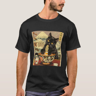 Lustige japanische schwarze Katze, die Ramen-Nudel T-Shirt