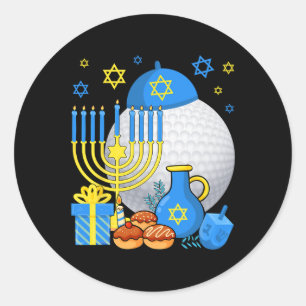 Lustige jüdische Golfball-Menora Happy Chanukka Ch Runder Aufkleber