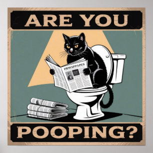 Lustige "Kacken Sie?" schwarze Katze auf Toilette Poster