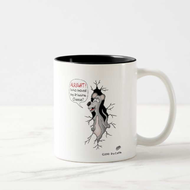Lustige Kaffee-Tasse: Wer bewegte meinen Käse? Zweifarbige Tasse (Rechts)