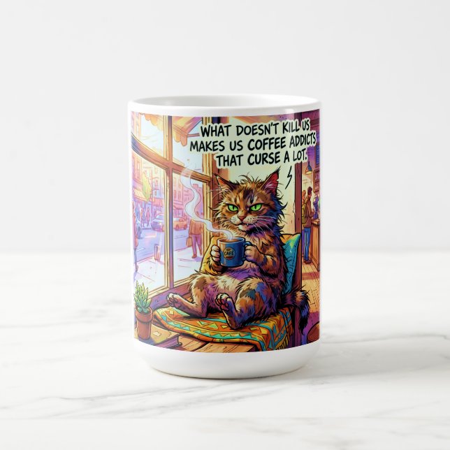 Lustige Kaffeetasse mit Design einer mürrischen Ka (Mittel)