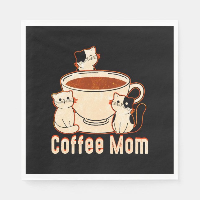 Lustige Kaffeetrinkende Mutter mit Katze Serviette (Vorderseite)