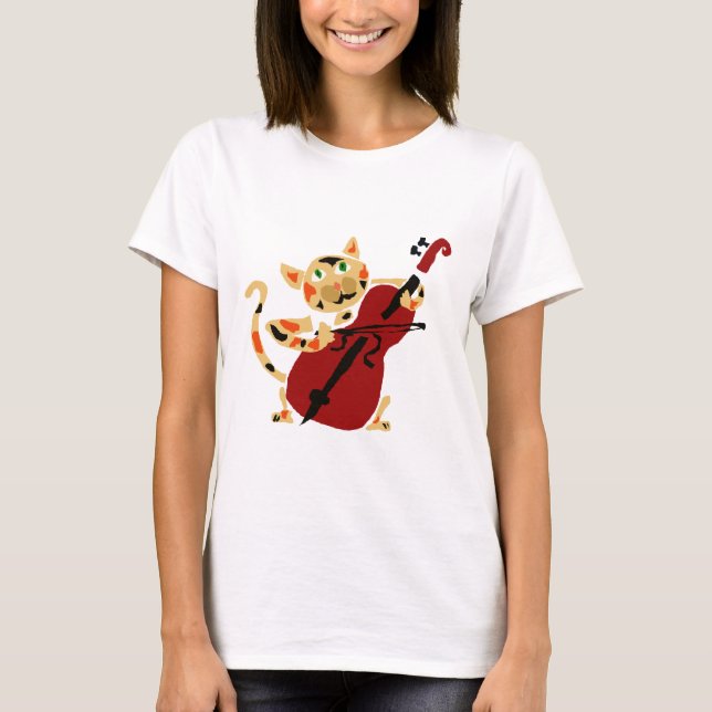 Lustige Kaliko-Katze, die Cello-Kunst-Cartoon T-Shirt (Vorderseite)