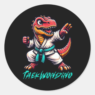 Lustige Kampfsportarten Karate Taekwondo Dino Tier Runder Aufkleber
