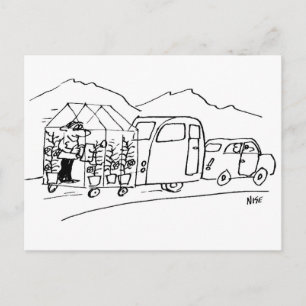 Lustige Karikatur eines Autos, das Wohnwagen und G Postkarte