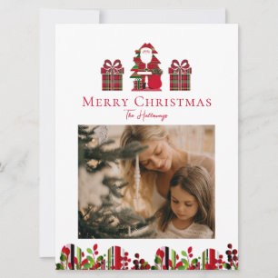 Lustige Karo-Weihnachtsmann-verpackte Geschenke Fe Feiertagskarte
