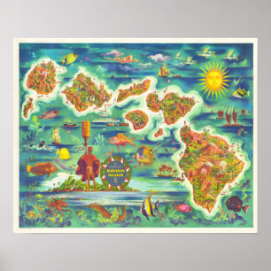 Lustige Karte der hawaiianischen Inseln Poster