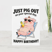 Lustige Karte eines sonnenbadenden Schweins zum Ge
