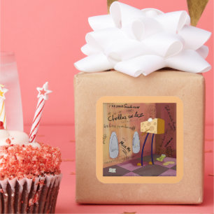Lustige Käse-Badezimmer-Comic-Crafting  Quadratischer Aufkleber