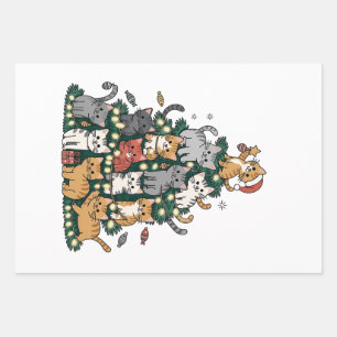 Lustige Kätzchen Weihnachtsbaum Katze Haustier Tie Geschenkpapier Set