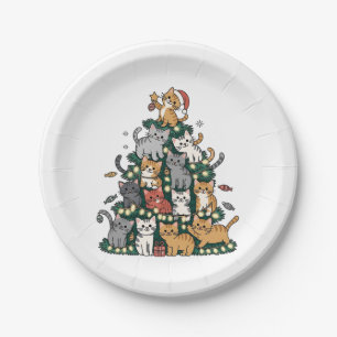 Lustige Kätzchen-Weihnachtsbaum-Katze-Haustier-Tie Pappteller