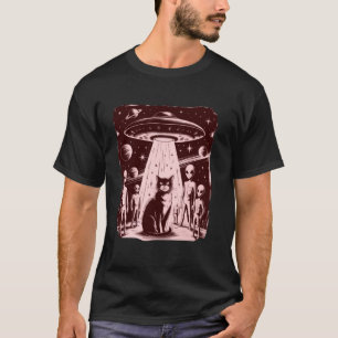 Lustige Katze Alien UFO Begegnung Sci-Fi T-Shirt