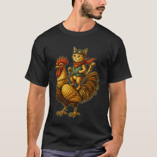 Lustige Katze auf Hahn Huhn Reittier Süße Vintage  T-Shirt