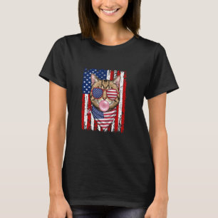 Lustige Katze bläst Luftblase 4. Juli Katzenliebha T-Shirt
