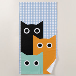Lustige Katze, blaues Gingham Strandtuch