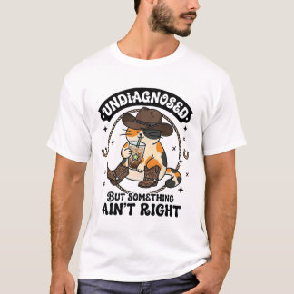 Lustige Katze Cowboy Hut Eiskaffee Nicht diagnosti T-Shirt